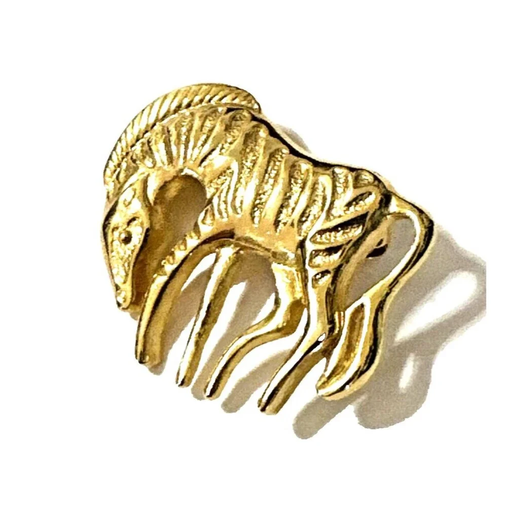 Vintage Abstract Zebra Brooch Gold Tone Modernist Pin MCM Figural Stylized 1.75
